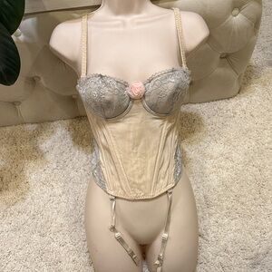 H&M lingerie 8 34B 34C bustier corset cream gray pink lace